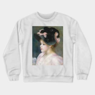 Young Girl in a Pink-and-Black Hat by Auguste Renoir Crewneck Sweatshirt